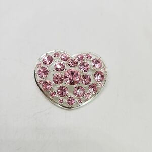 Vtg Pink Crystal Rhinestone Heart Liz Claiborne Brooch Valentine Pin Silver Tone